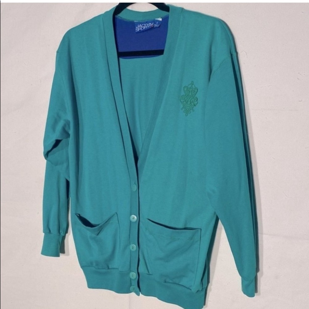 Vintage Jaclyn Sport Green Cardigan With Pockets S